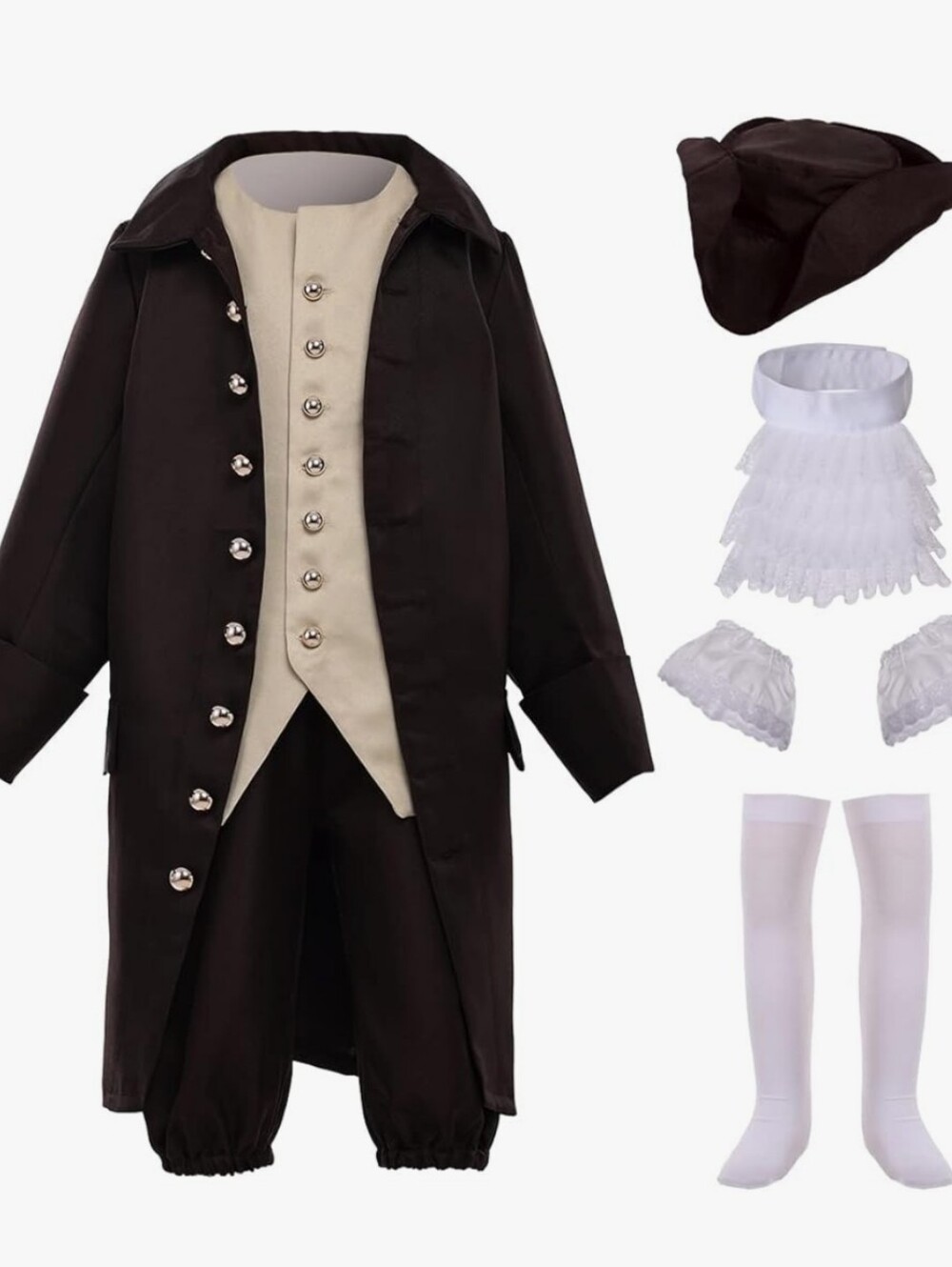 Kids Colonial 18th Century Costume Set - Brown and Cream Size 10